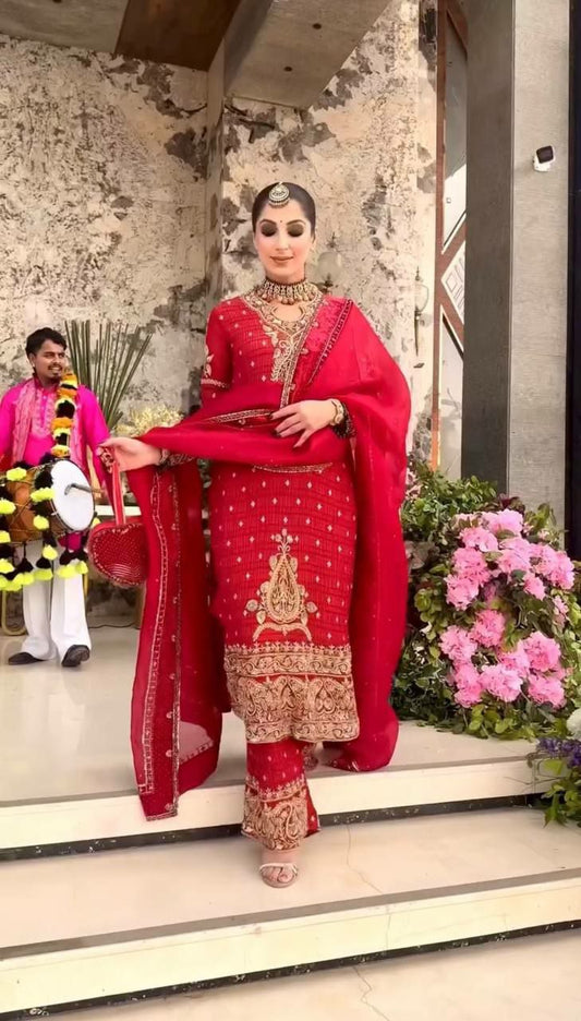 Pure CRUNCHY SILK With Heavy Embroidery Sequence Work With Full Sleeve