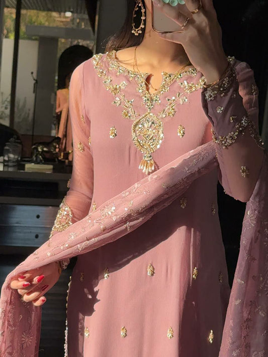 Heavy Faux Georgette With Heavy Embroidery Sequence Work With Beads Work With Full Sleeve