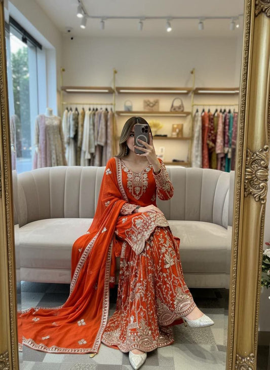 Pure *Fox Georgette With Embroidery 5mm Sequences Work With Full-Sleeves
