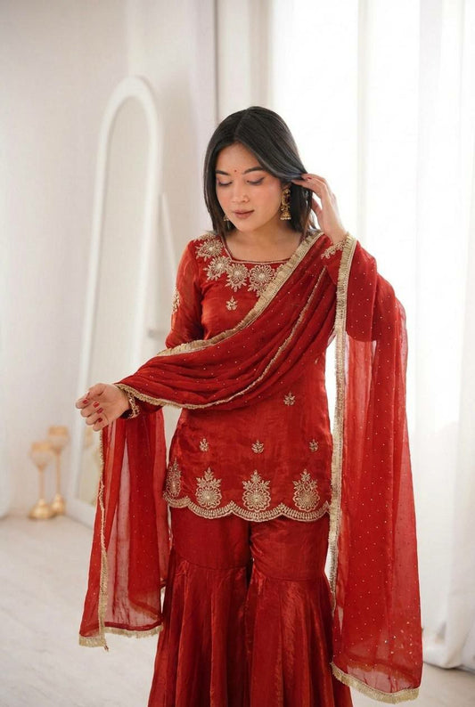 Embroidery Sequence Work With Zarkan Diamond Work