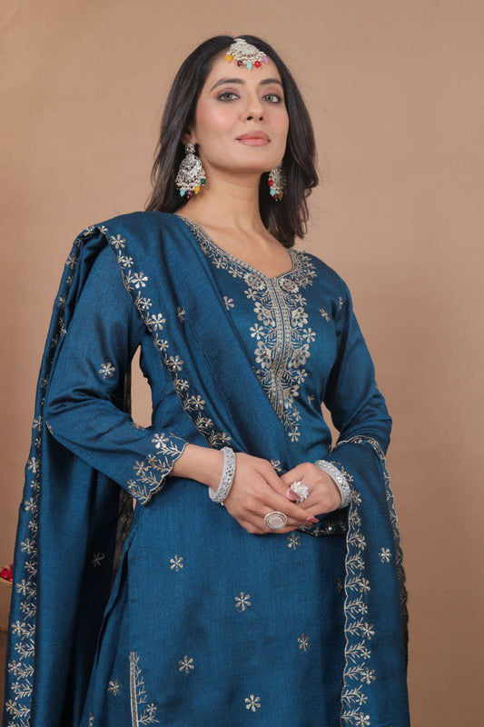 Vichitra Silk With Sequence Embroidery Work