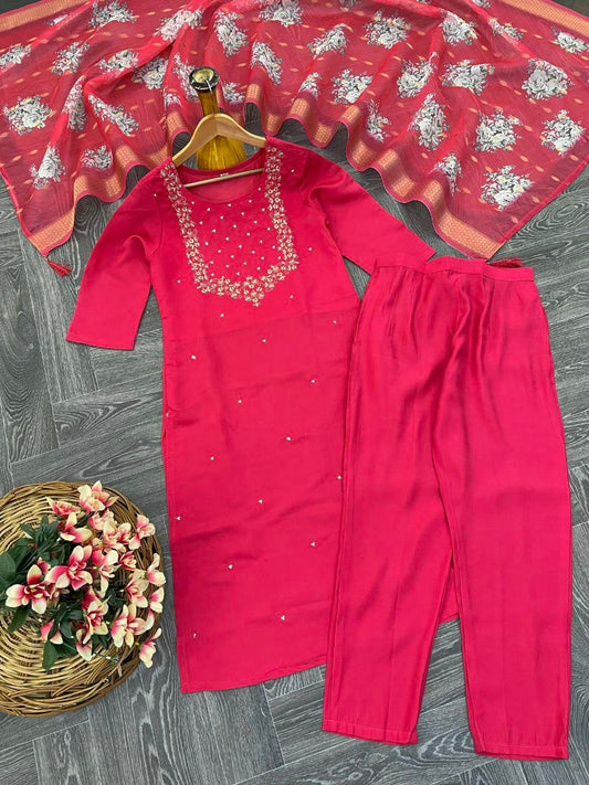 VISCOSE CHANDERI WITH SEQUENCE CODING EMBROIDERY WORK KURTIS