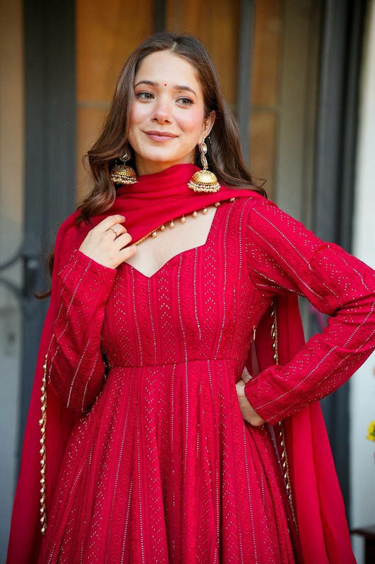 Heavy Blooming Georgette And bits Embroidery Work( Fully Sleevs