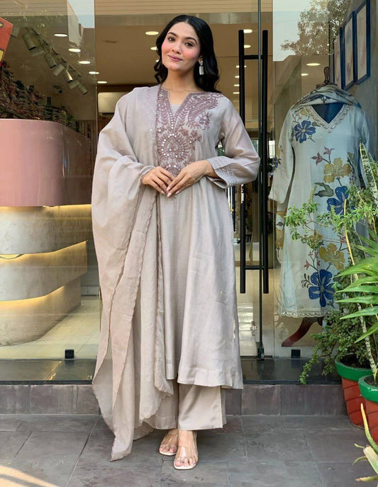 Muslin Cotton Heavy Embroidered Coding Work And Flared