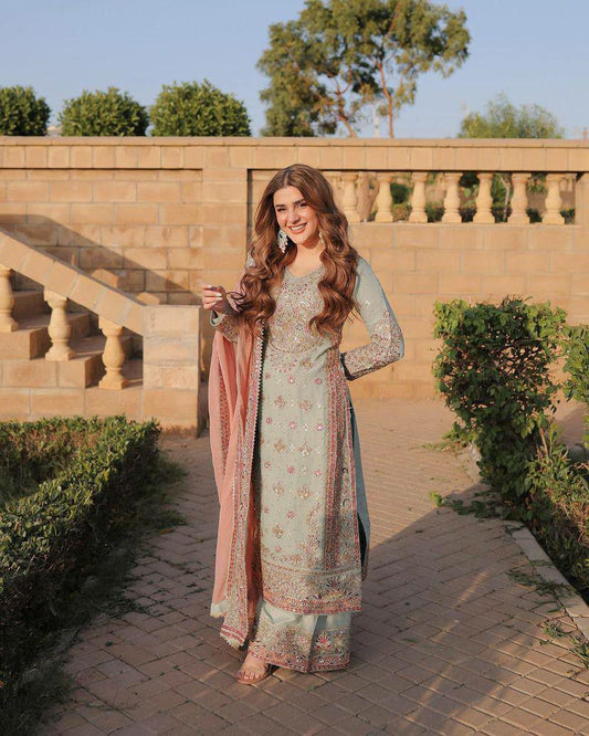 Faux Georgette With Heavy Embroidery Sequence Work And Full Sleeve Kurti Set