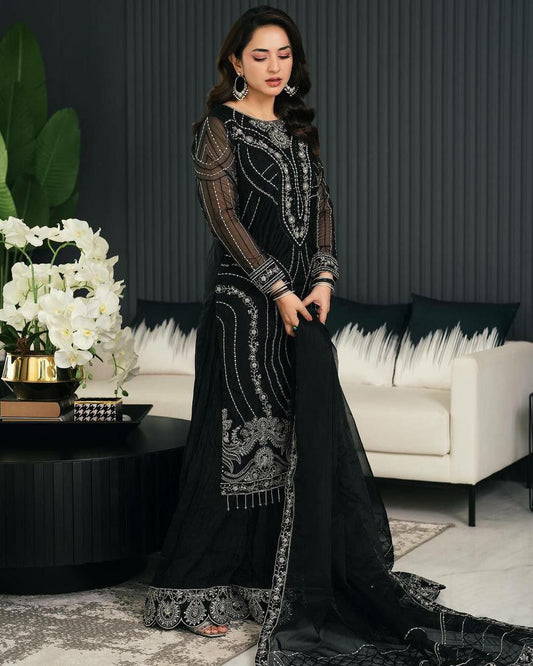 Fancy Heavy Embroidery 5mm sequence Work with latkan lace border New Kurti Pair