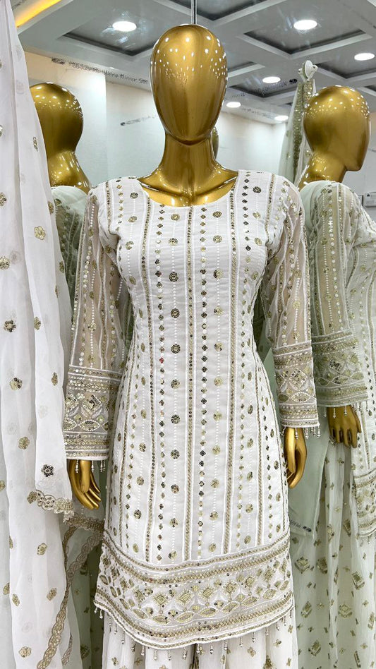 Heavy Faux Georgette With embroidery Sequence Work with Heavy Lace Work and Sleeve Kurti Pair