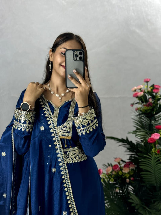 Launching New Beautiful Designe Collection Fancy Embroidery Sequins And Coding Dori Work Top - Plazzo With Dupatta