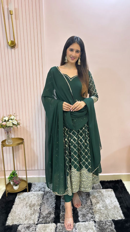 Heavy Faux Georgette With 5mm Sequence And Embroidery Work( Fully Sleevs ) Anarkali Dress