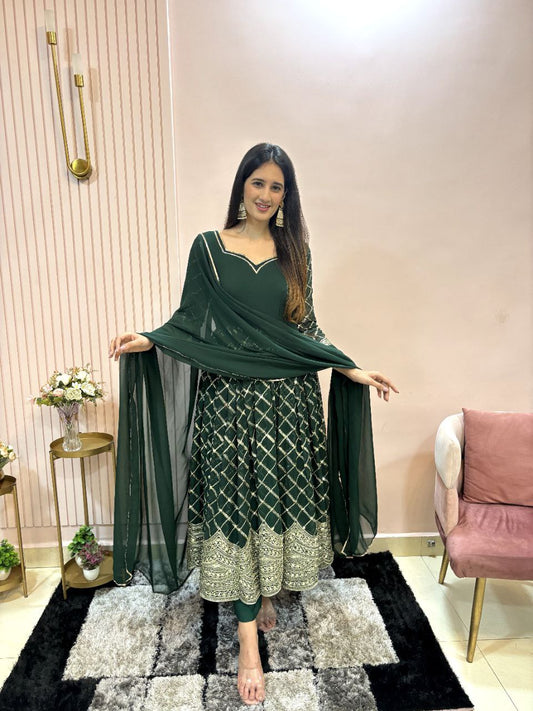 Heavy Faux Georgette With 5mm Sequence And Embroidery Work( Fully Sleevs ) Anarkali Dress
