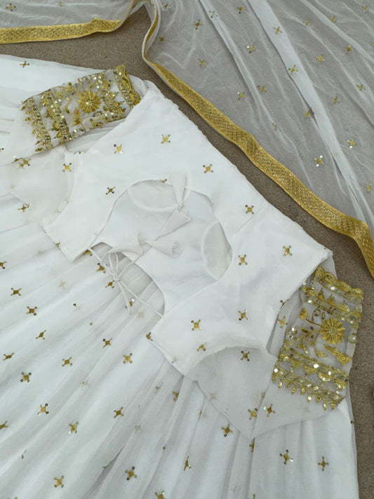 Faux Georgette With Full Heavy Embroidery Sequence Work with Sleeve and Latkan Dori and Attached Cup Gown