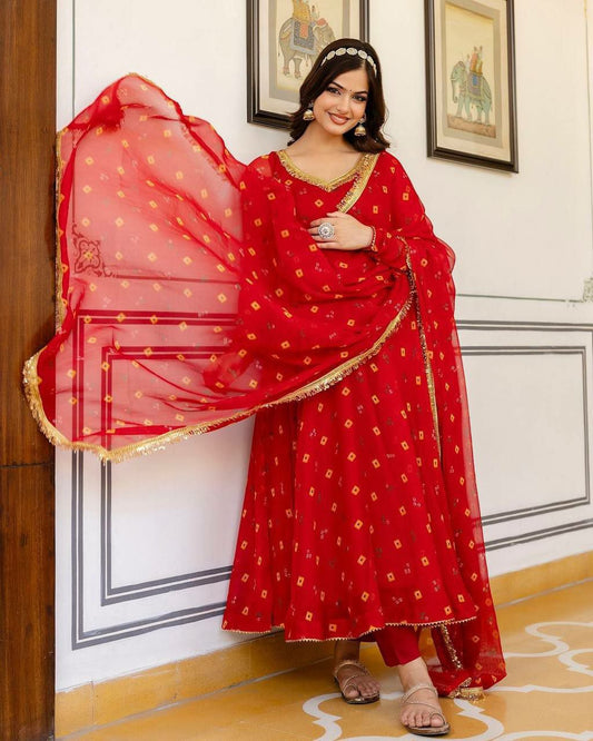 Heavy Faux Georgette WORK :-fancy digital print with lace border and stitched pad Gown In sylish Design