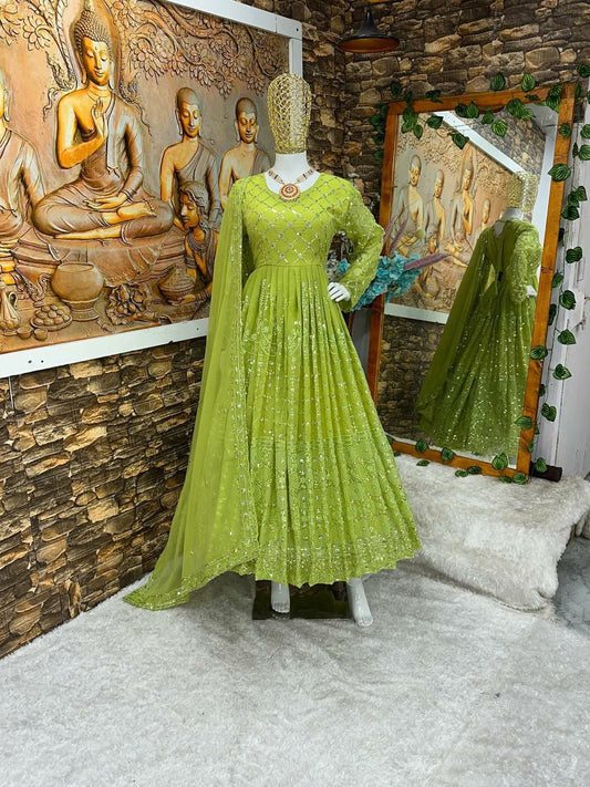 HAVY FOUX GOARGATE WITH EMBRODARY WORK WITH FULL SLEEVES GOWN