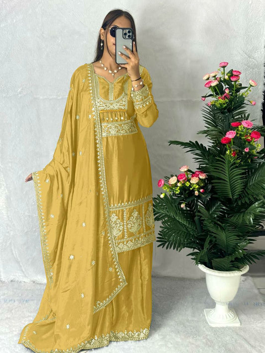 Launching New Beautiful Designe Collection Fancy Embroidery Sequins And Coding Dori Work Top - Plazzo With Dupatta