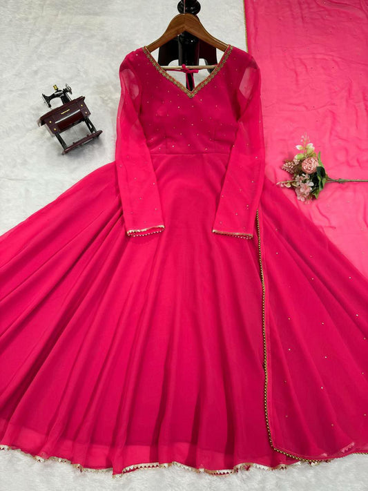 Looking for this same colour beautiful Designer Suit On Faux Georgette febric with inner and Fancy Lace with Ston work and and Dupatta