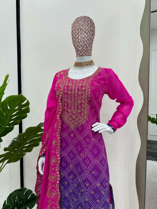 Faux Georgette Thread With Sequnce With Digital Print For Women