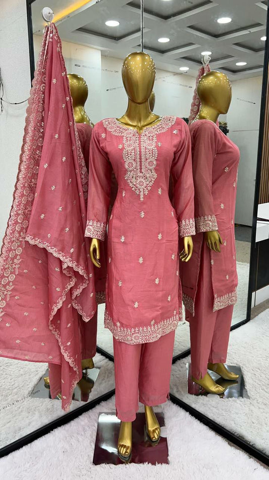 New Classical Pure Chinnon Silk Kurti Set For Wedding And Party Wear