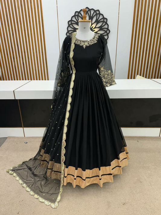 Trending New Black Heavy Georgette With Full Heavy Embroidery Sequence Work with Sleeve Gown