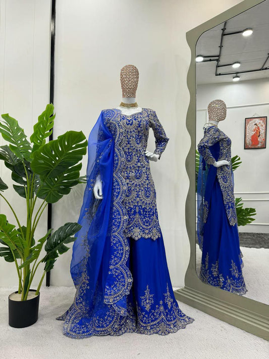 New Embroidery Kurti And Sharara Set For Women For Wedding