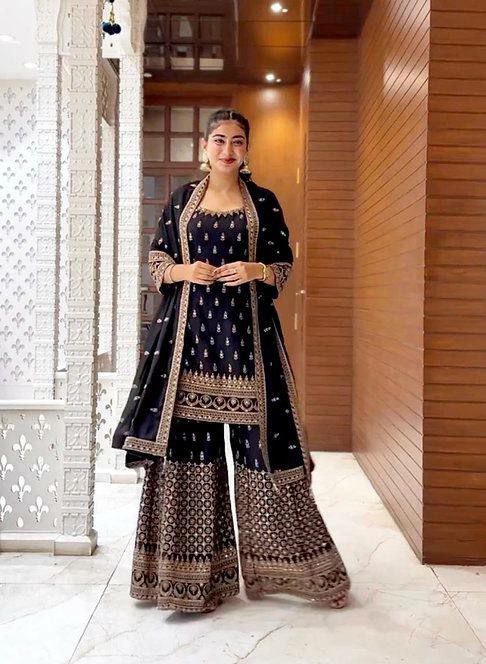 New Designer Top And Plazzo With Dupatta For Women
