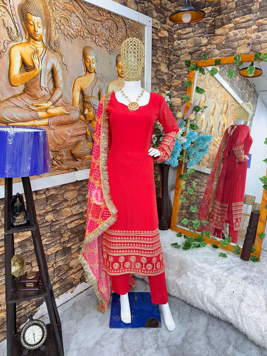 HAVY FOUX GOARGATE WITH HAVY EMBRODAY WORK RED KURTI