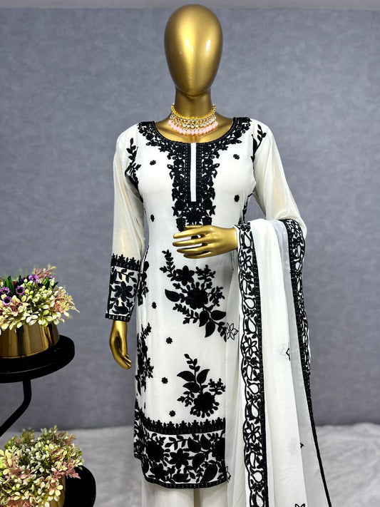 Heavy Faux Georgette Kurti And Plazzo With Dupatta For Women
