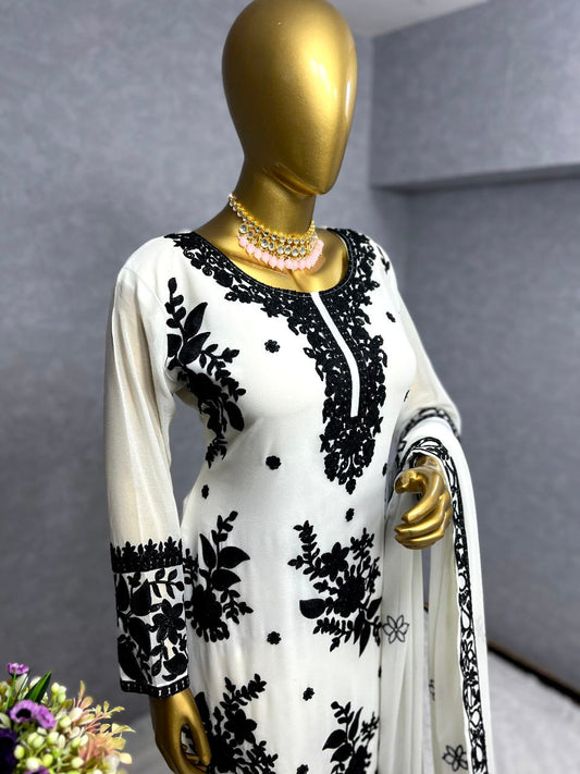 Heavy Faux Georgette Kurti And Plazzo With Dupatta For Women