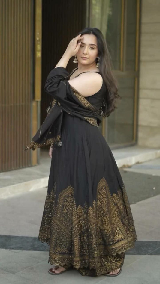 Heavy Parampara Silk And Sleeve With Work Gown Work : Heavy Embroidery And Sequins Work Gown
