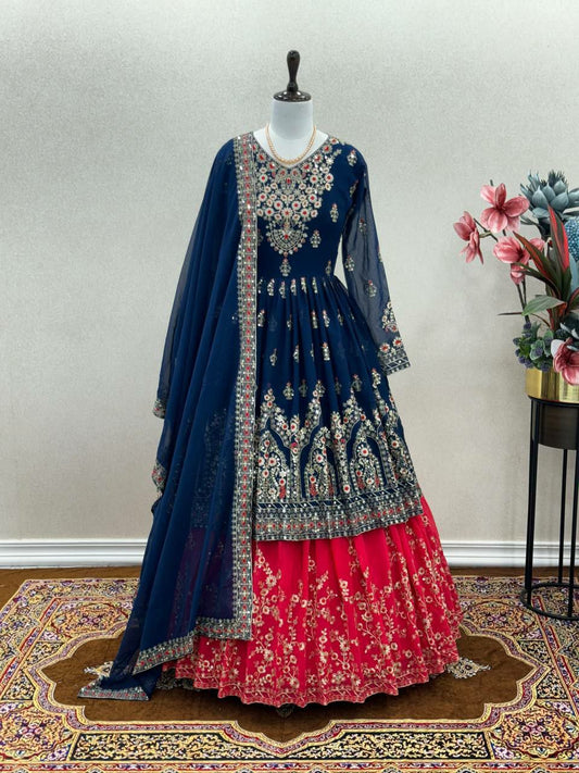 Heavy Faux Georgette With Heavy Embroidery 5 mm Sequence Work With Sleeve With Tassels Sharara Pair