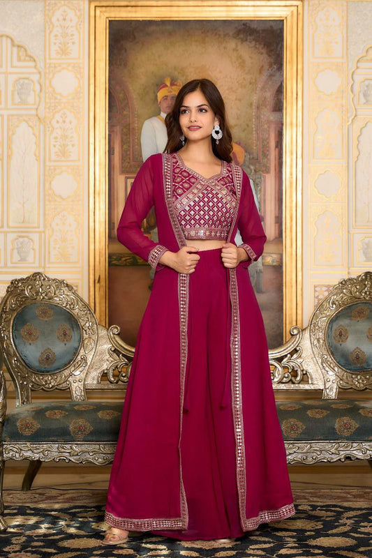 Faux Georgette Heavy Embroidery Shrug Set For Women