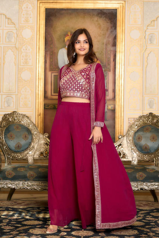 Faux Georgette Heavy Embroidery Shrug Set For Women