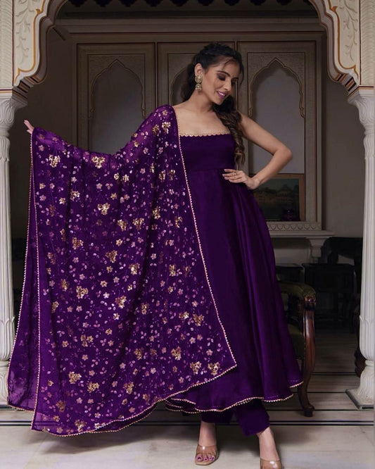 Heavy Faux Georgette With Embroidery Sequence Work With Attached Cups With Fully Flair  Anarkali Kurti