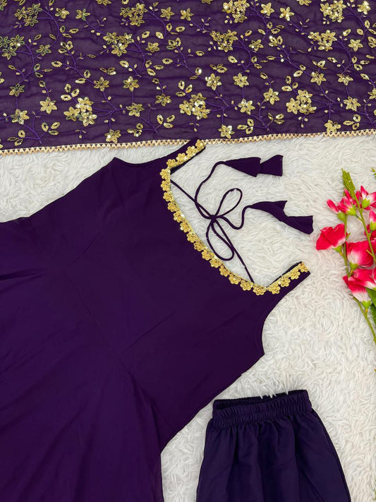 Heavy Faux Georgette With Embroidery Sequence Work With Attached Cups With Fully Flair  Anarkali Kurti