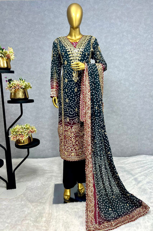 HEAVY FAUX GEORGETTE. WORK - ATTRACTIVE EMBROIDERY 5 MM SEQUANCE WORK WITH DIGITAL PRINT