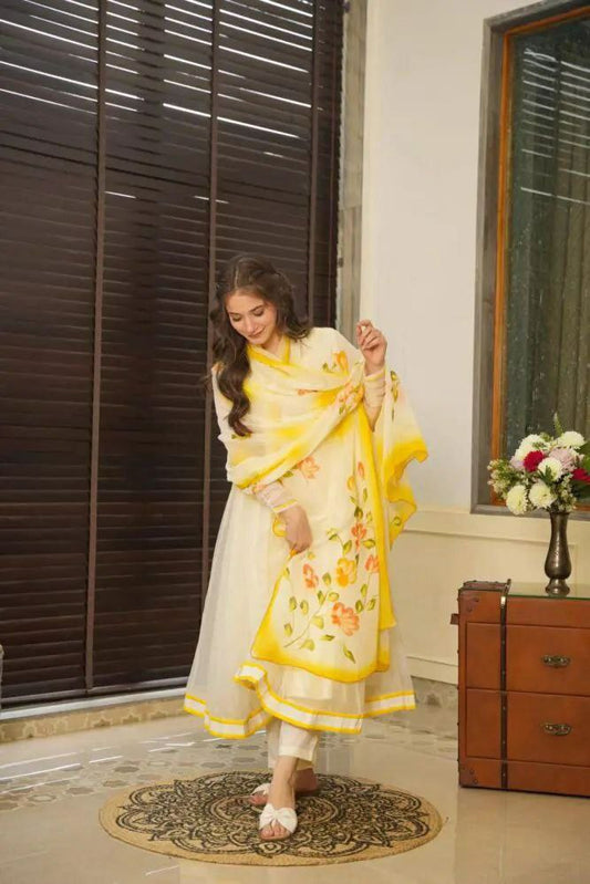 Pure Georgette Anarkali suit of huge flair with Lace Border