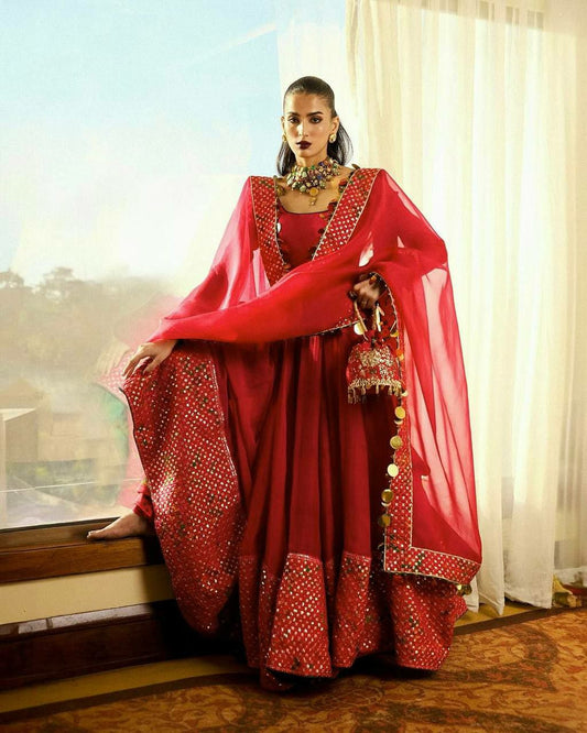 Heavy Georgette With DigitalPrint Work and Full Heavy Embroidery Sequence Work with Sleeve Gown