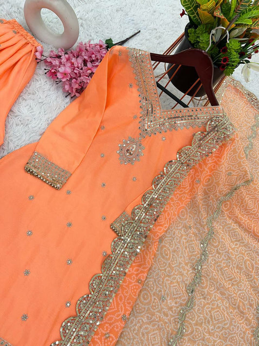 Pure Heavy Chinon With With Embroidery Sequence Work With Heavy With Full Sleeve Top