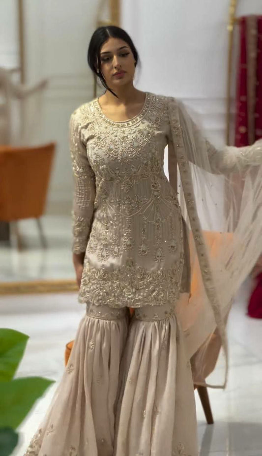 Heavy Faux Georgette With Embroidery Sequence Work with Sleeve and Heavy Lace Kurti For Women