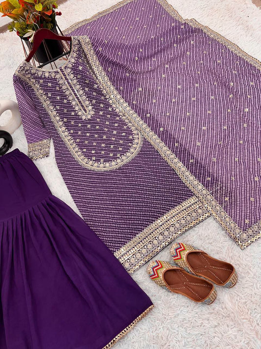 Heavy Faux Georgette With Heavy Embroidery Sequence Work Beautiful Digital Print With Full Sleeve Sharara&nbsp;