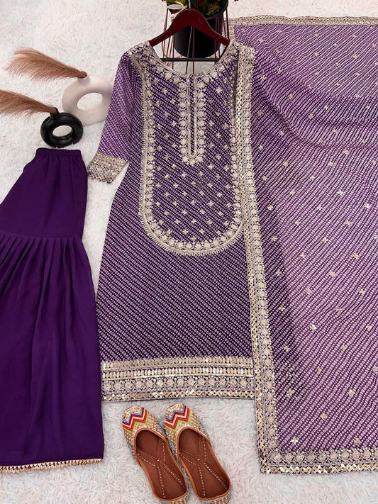 Heavy Faux Georgette With Heavy Embroidery Sequence Work Beautiful Digital Print With Full Sleeve Sharara&nbsp;