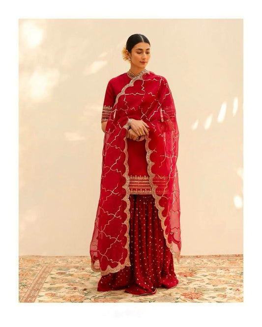 Heavy Faux Georgette With 5mm Embroidery Sequence Work With Full Sleeve Kurti Set