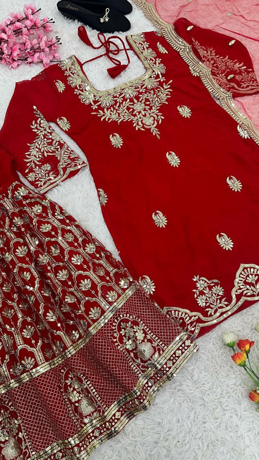 Georgette With Embroidery Sequence Work with Sleeves