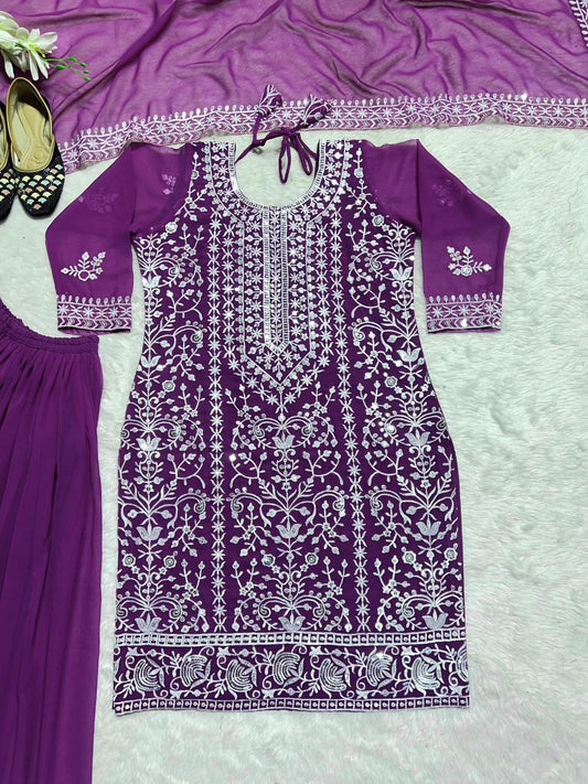 Heavy Faux Georgette Material With 5mm Sequence Embroidery Work (Fully Sleeves ) Sharara