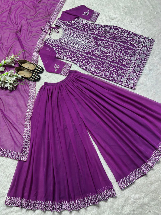 Heavy Faux Georgette Material With 5mm Sequence Embroidery Work (Fully Sleeves ) Sharara