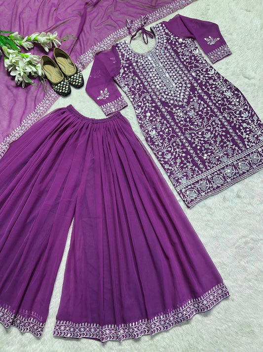 Heavy Faux Georgette Material With 5mm Sequence Embroidery Work (Fully Sleeves ) Sharara