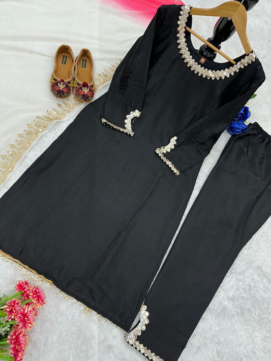 HEAVY CHINON SILK WITH HAVY EMBRODAY MIRROR WORK AND MOTI LACE WORK DRESS