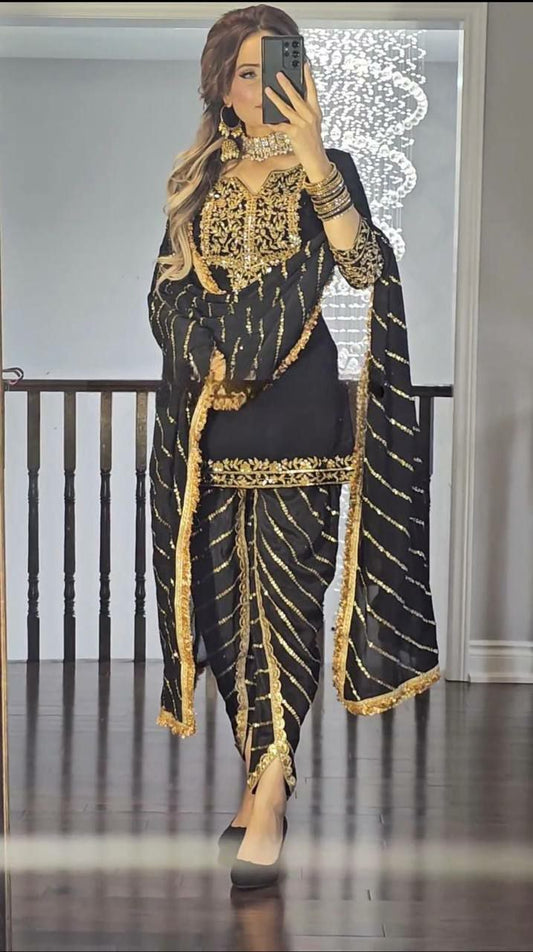 Heavy Pure Chinon With Heavy Embroidery 5mm Sequence Work With Sleeve Patiyala Dress
