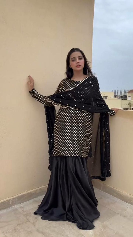 Black Trendy Sharara Pair In Faux Georgette Fabric For Women