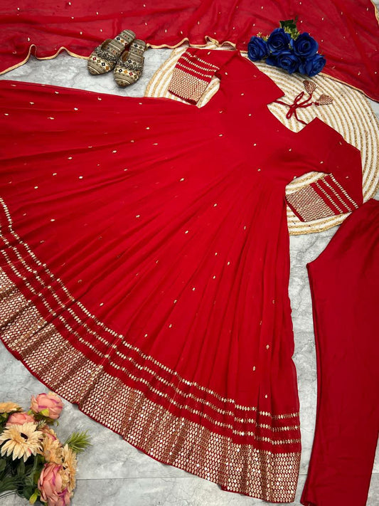 ĐĚSIGNER PARTY WEAR LOOK GOWN WITH PANT AND EMBRODARY WORK FABRICS GOWN IN PINK