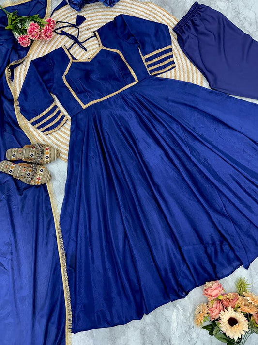 HEAVY CHINON SILK WITH HAVY LACE WORK WITH FULL SLEEVES GOWN